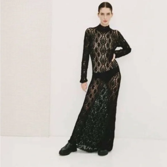 Zara | Dresses | Long Crocheted Knit Dress Limited Edition